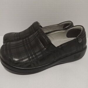 Alegria Black Plaid Leather Slip On Shoes Women's EU37 US 6.5 Slip Resistant